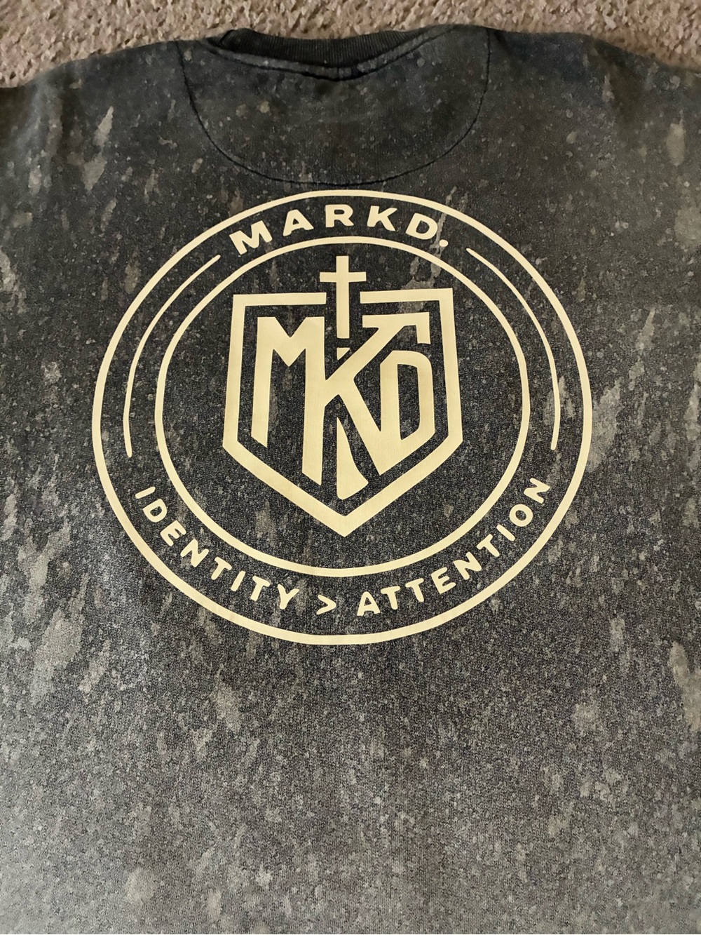 MARKD. Black Bleach-Effect Logo Tee with Cream Graphic